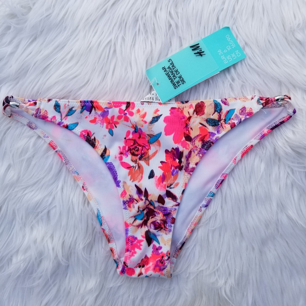 NWT Neon Floral White Cheeky Bikini Bottoms